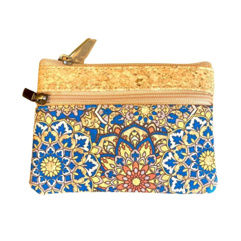 Porte Monnaie en Liège "Rosace bleu" - Portefeuille vegan