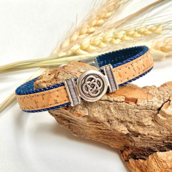 Bracelet artisanal liège "Celtique Bleu"- Bracelet Homme Vegan
