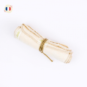Rouleau de 3 lavettes réutilisables lavables en coton bio