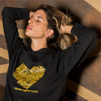 micorganic sweat shirt capuche coton biologique "golden heart"