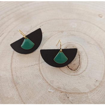 Boucles d'oreilles en cuir de cactus végan noir, Lou