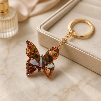 Orgonite porte-clefs papillon oeil de tigre