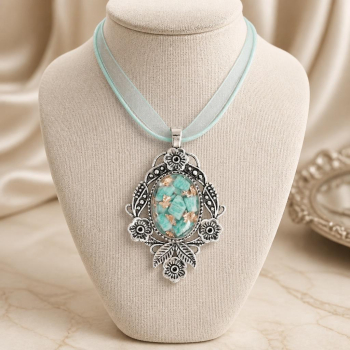 Pendentif orgonite ovale baroque amazonite argenté