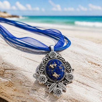 Pendentif orgonite baroque lapis-lazuli argenté