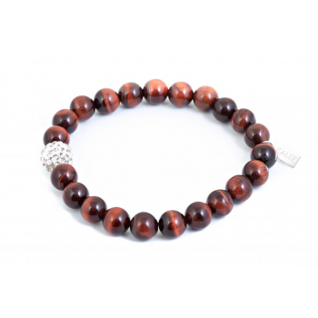 Bracelet oeil de tigre rouge et perle strass
