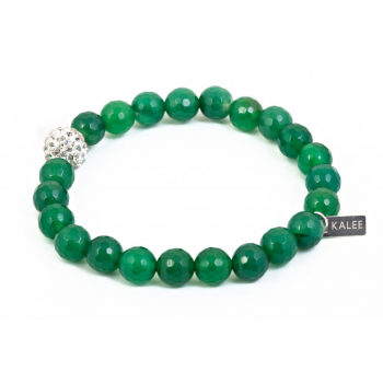 Bracelet perles agate verte facetté et strass