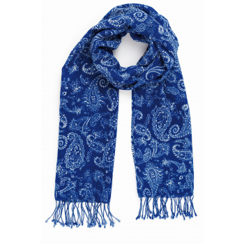 Echarpe laine bleu/écru