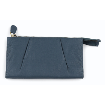 Portemonnaie cuir bleu anti-RFID, Cuir de buffle nappa, 16 x 9,5 cm, 
