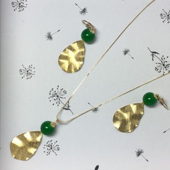 Parure feuille et pierre naturelle vert 