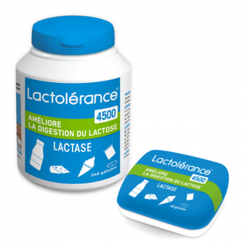 Lactolérance 4500 - 1 Pilulier + 1 Éco-format - 300 gélules de lactase packshot
