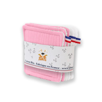 Lingettes lavables en Coton Bio Blanc et Rose