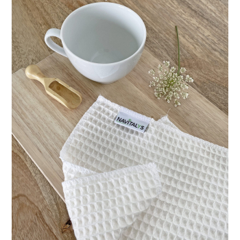 Lot de 4 lavettes en coton biologique OEKO-TEX® nid d'abeille BLANCHES