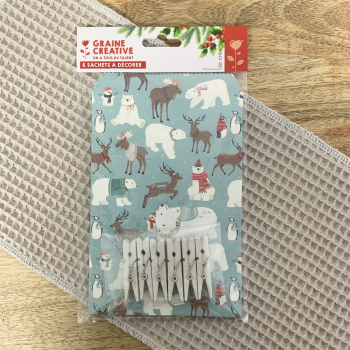 Kit de 6 sachets en kraft animaux de Noël