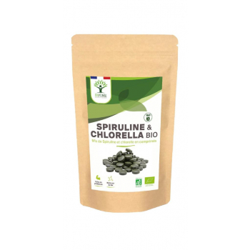 Spiruline & Chlorella Bio - Complément Alimentaire - Protéines Fer - Conditionné en France - Vegan - Certifié écocert - 150 comprimés