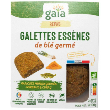 Galettes Essènes de blé germé haricots mungo poireaux curry 2x100g