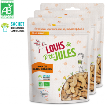 LOUIS & P'TIT JULES - Noix de Cajou Grillées - Lot de 3 sachets de 200g