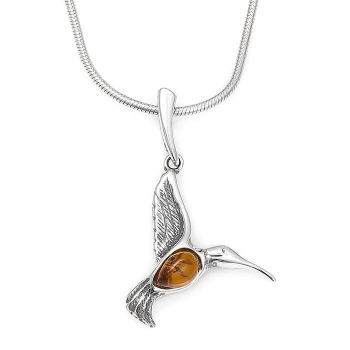 Collier colibri en ambre et argent - bijou délicat et élégant