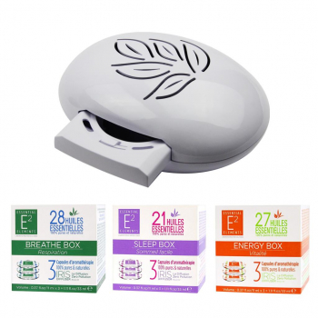 Pack Découverte Aromathérapie (1 Diffuseur IRIS Blanc + 1 recharge Energy Box + 1 Sleep Box + 1 Breathe Box) - E2 Essential Elements