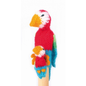 Marionette tricotée "perroquet avec enfant"