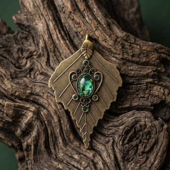 Pendentif orgonite feuille Brocéliande malachite