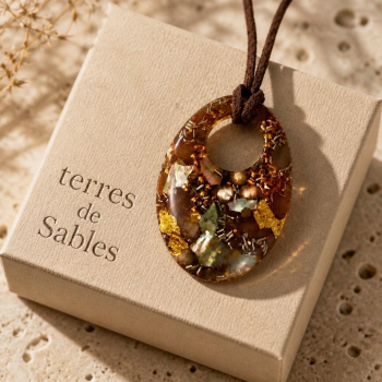 Sautoir orgonite galet percé Terres de Sables