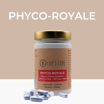 Phyco-Royale 200 : Phycocyanine lyophilisée 200 mg par dose + Gelée Royale + Magnésium - 180 gélules végétales - Cure de 3 mois
