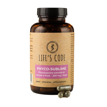 Phyco-Sublime 200 : Phycocyanine lyophilisée 200 mg par dose + 9 acteurs protégeant la peau/les articulations - 180 gélules végétales - Cure de 3 mois