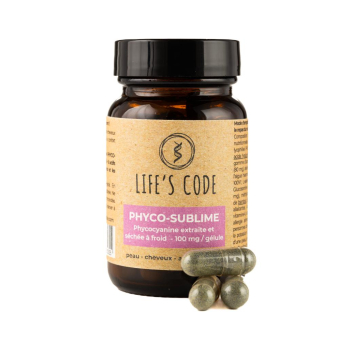 Phyco-Sublime 100 : Phycocyanine lyophilisée 100 mg par dose + 6 acteurs protégeant la peau et les articulations - 30 gélules végétales