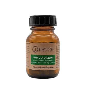 Phyco-Vision 100 : Phycocyanine lyophilisée 100 mg par dose + 7 actifs majeurs de la santé oculaire - 30 gélules végétales
