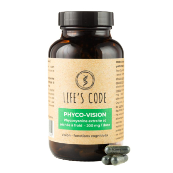 Phyco-Vision 200 : Phycocyanine lyophilisée 200 mg par dose + 7 actifs majeurs de la santé oculaire - 180 gélules végétales - Cure de 3 mois