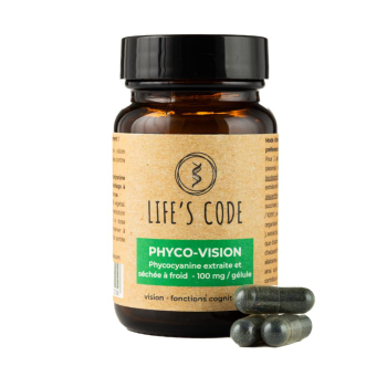 Phyco-Vision 100 : Phycocyanine lyophilisée 100 mg par dose + 7 actifs majeurs de la santé oculaire - 30 gélules végétales