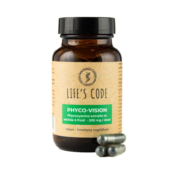 Phyco-Vision 200 : Phycocyanine lyophilisée 200 mg par dose + 7 actifs majeurs de la santé oculaire - 60 gélules végétales - Cure de 1 mois
