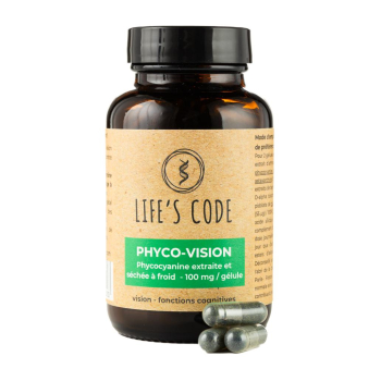 Phyco-Vision 100 : Phycocyanine lyophilisée 100 mg par dose + 7 actifs majeurs de la santé oculaire - 90 gélules végétales