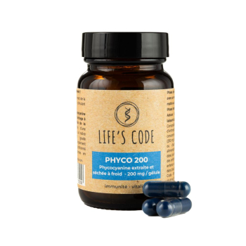 Phyco 200 : Phycocyanine lyophilisée nature 200 mg par gélule - 30 Gélules végétales - Cure de 1 mois