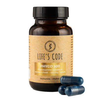 PHYCO 500 : Phycocyanine lyophilisée nature 500 mg par gélule - 30 Gélules végétales - Cure de 1 mois
