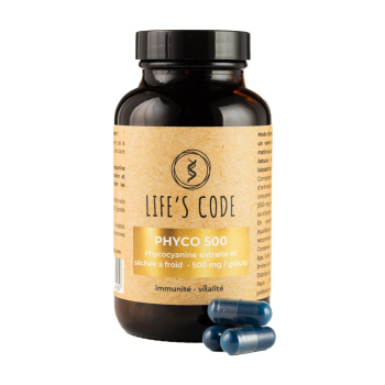 PHYCO 500 : Phycocyanine lyophilisée nature 500 mg par gélule - 90 Gélules végétales - Cure de 3 mois
