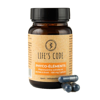 Phyco-Eléments 100 : Phycocyanine lyophilisée 100 mg par dose + 7 Oligo-éléments hautement assimilable - 30 gélules végétales