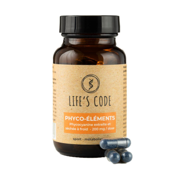Phyco-Eléments 200 : Phycocyanine lyophilisée 200 mg par dose + 7 oligo-éléments biodisponibles - 60 gélules végétales - Cure de 1 mois