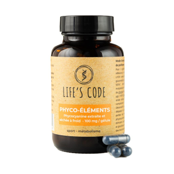 Phyco-Eléments 100 : Phycocyanine lyophilisée 100 mg par dose + 7 Oligo-éléments hautement assimilable - 90 gélules végétales