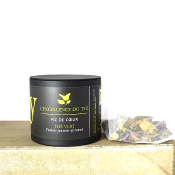 Pic de coeur - thé vert fraise-piment - boite 40g