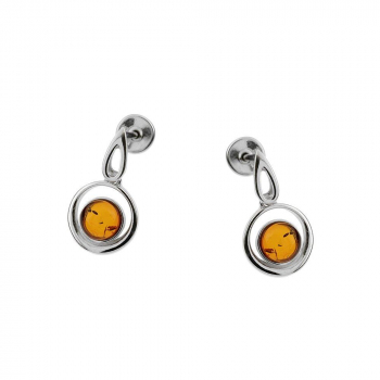Boucles d'oreilles en ambre cognac sur argent rhodié 925 