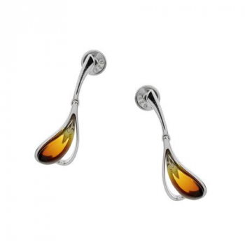  Boucles d'oreilles en ambre de la Baltique sur argent rhodié.