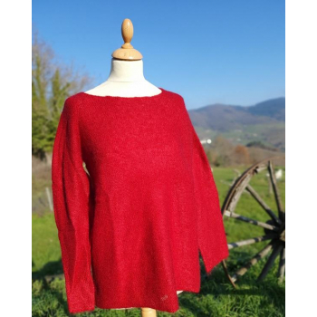 Pull Tunique sans coutures 77% Mohair 23% soie couleur Rouge Rubis