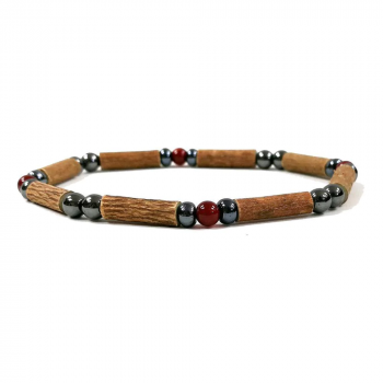 Bracelet simple en noisetier à long bec, agate rouge et hématite 18cm Pur Noisetier