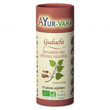 pilulier de 60 gélules de guduchi bio de la marque ayurvana