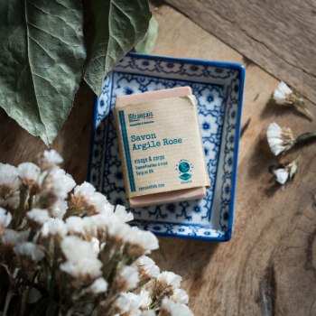 Savon solide argile rose, 100% français, surgras 6%