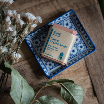 Savon solide argile rouge, 100% français, surgras 6%