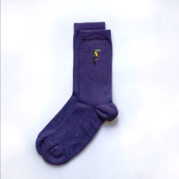 Chaussettes côtelées en bambou "Toucans", couleur violette.  Taille EU 40.5 - 47
