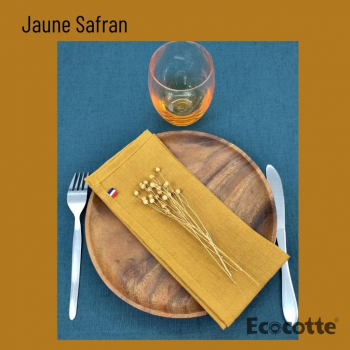 Serviettes de table en lin 100% français Jaune safran (Lot de 4)