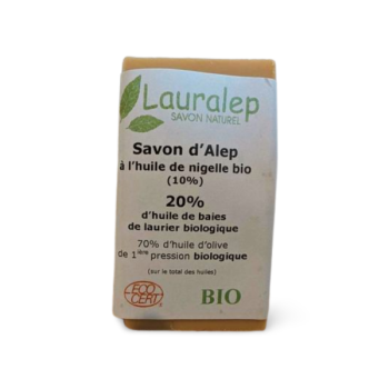 Savon d'Alep à l'huile de nigelle BIO - 20% d'huile de de laurier certifié BIO 